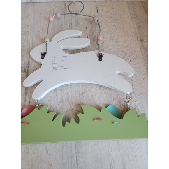 Wooden hanging happy Easter white bunny egg grass Spring home decor - Picture 7 of 8